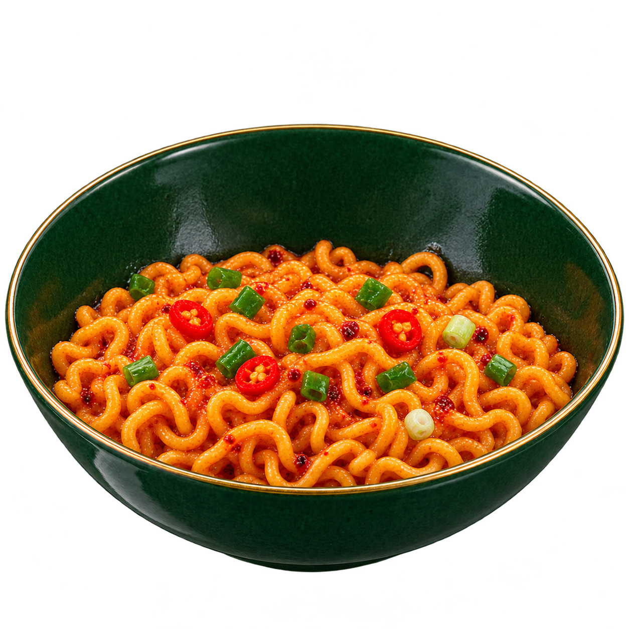 Half-eaten bowl of cooked noodles